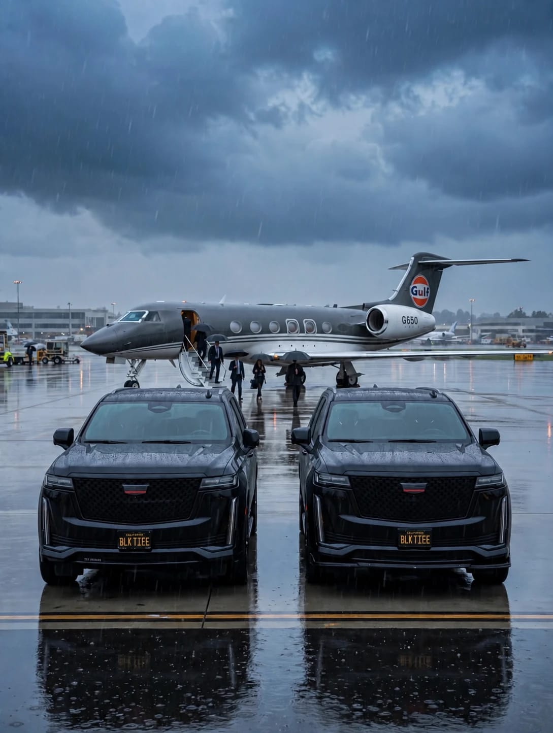 A black Cadillac Escalade photographed at night